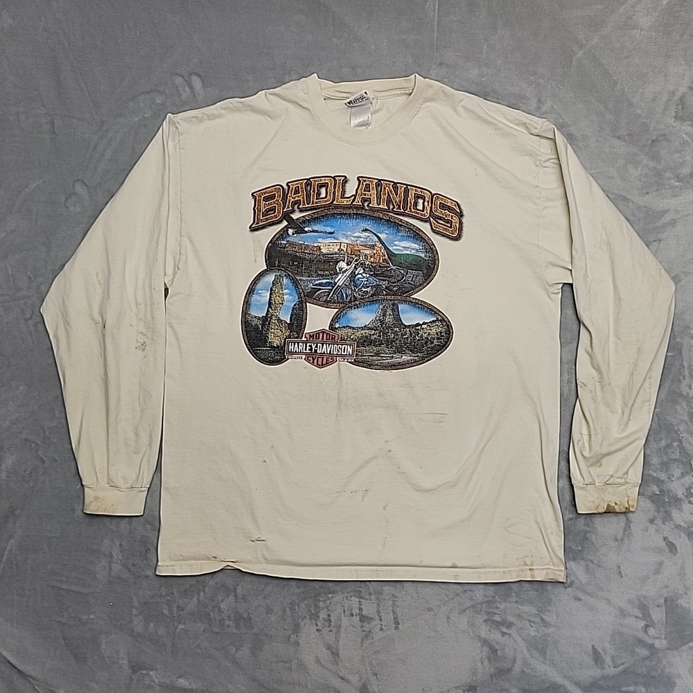 Harley‎ Davidson Badlands Long Sleeve Shirt Men 2XL Biker Grunge Y2K Made In USA